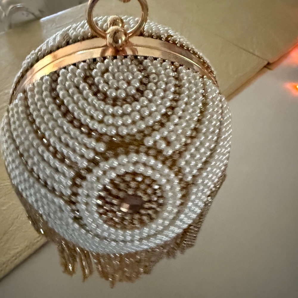Elegant Pearl and Gold Evening Clutch